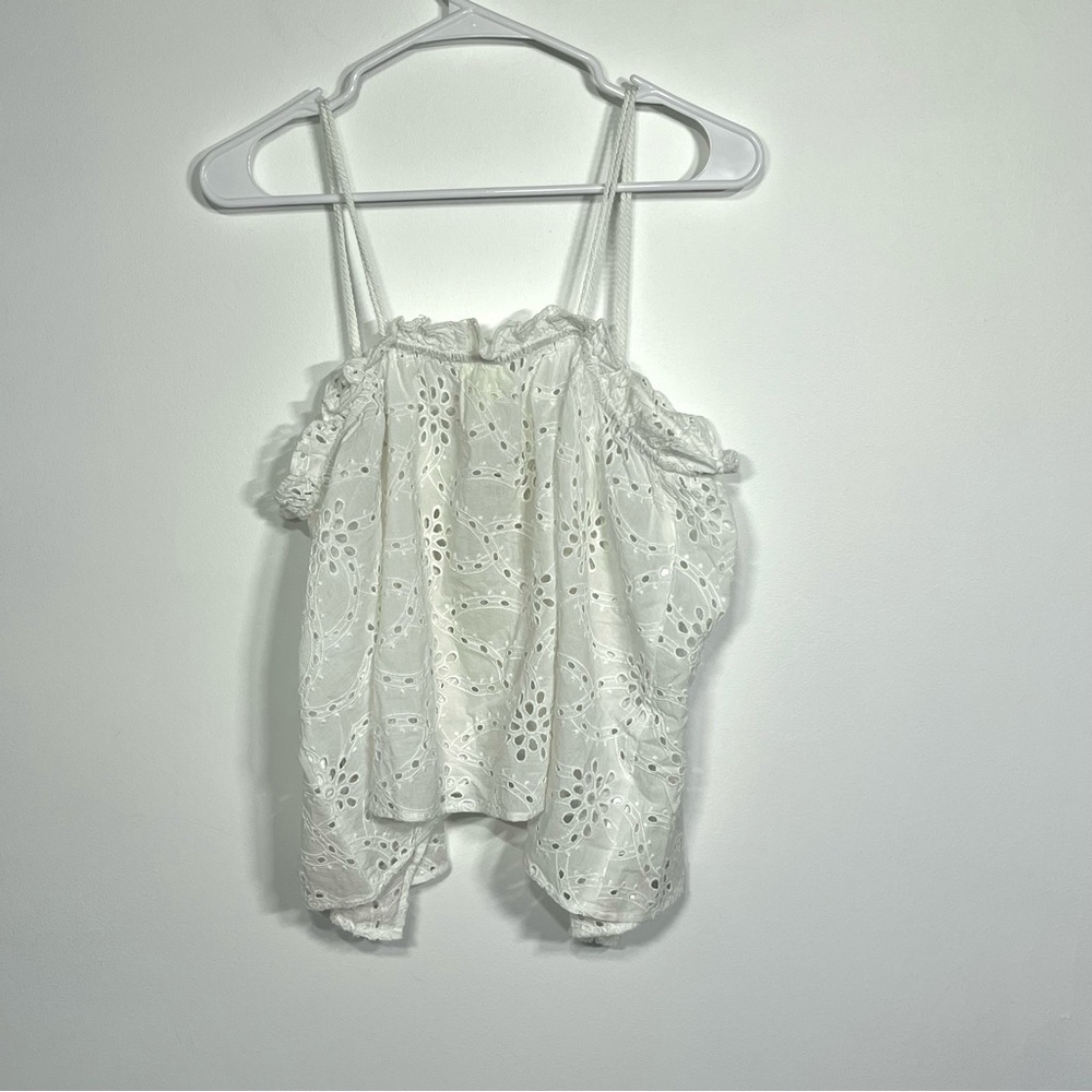 Maeve Anthropologie White Eyelet Lace Tie Front Layer Coverup Top Shirt OS - Picture 7 of 7